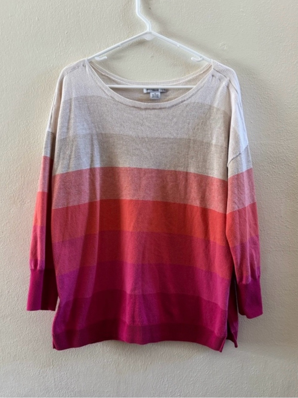 Liz Claiborne 1X Plus Pink Orange Ombre Striped Knit Pullover Sweater